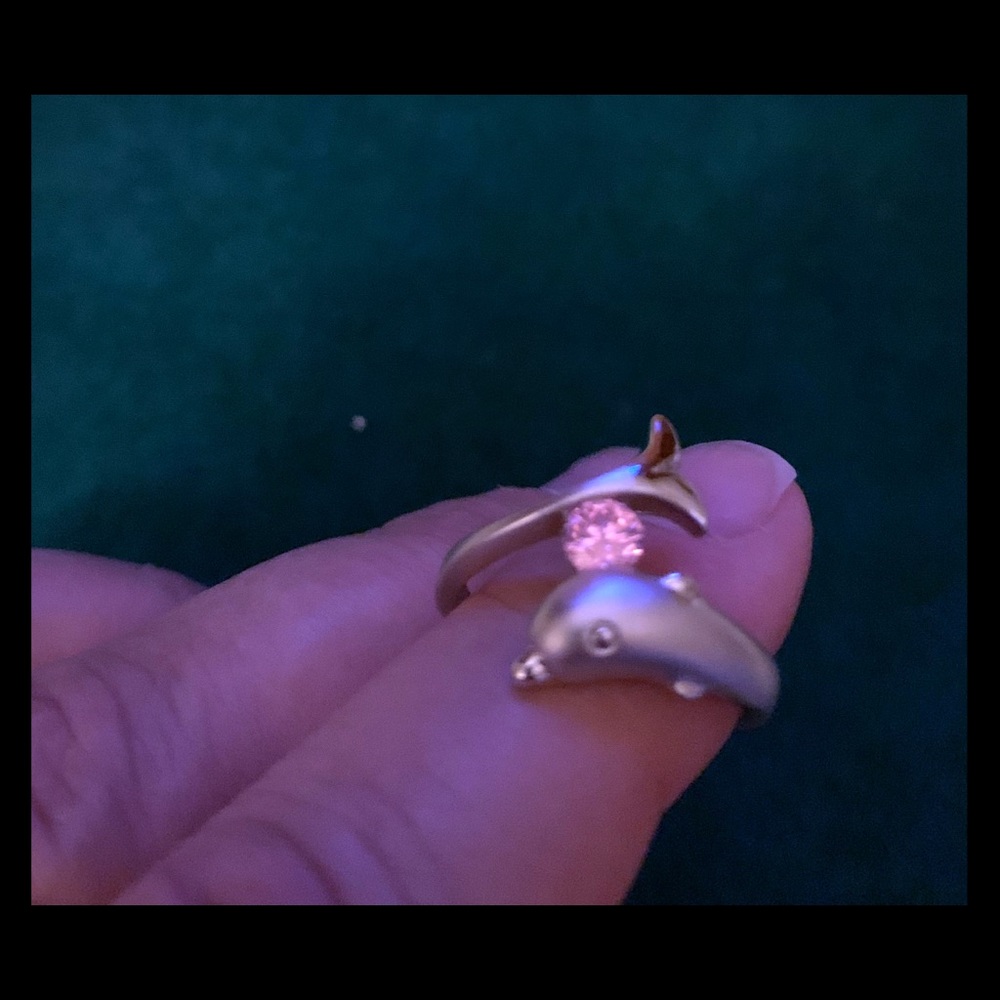 Cute stainless dolphin pinky ring genuine stone.